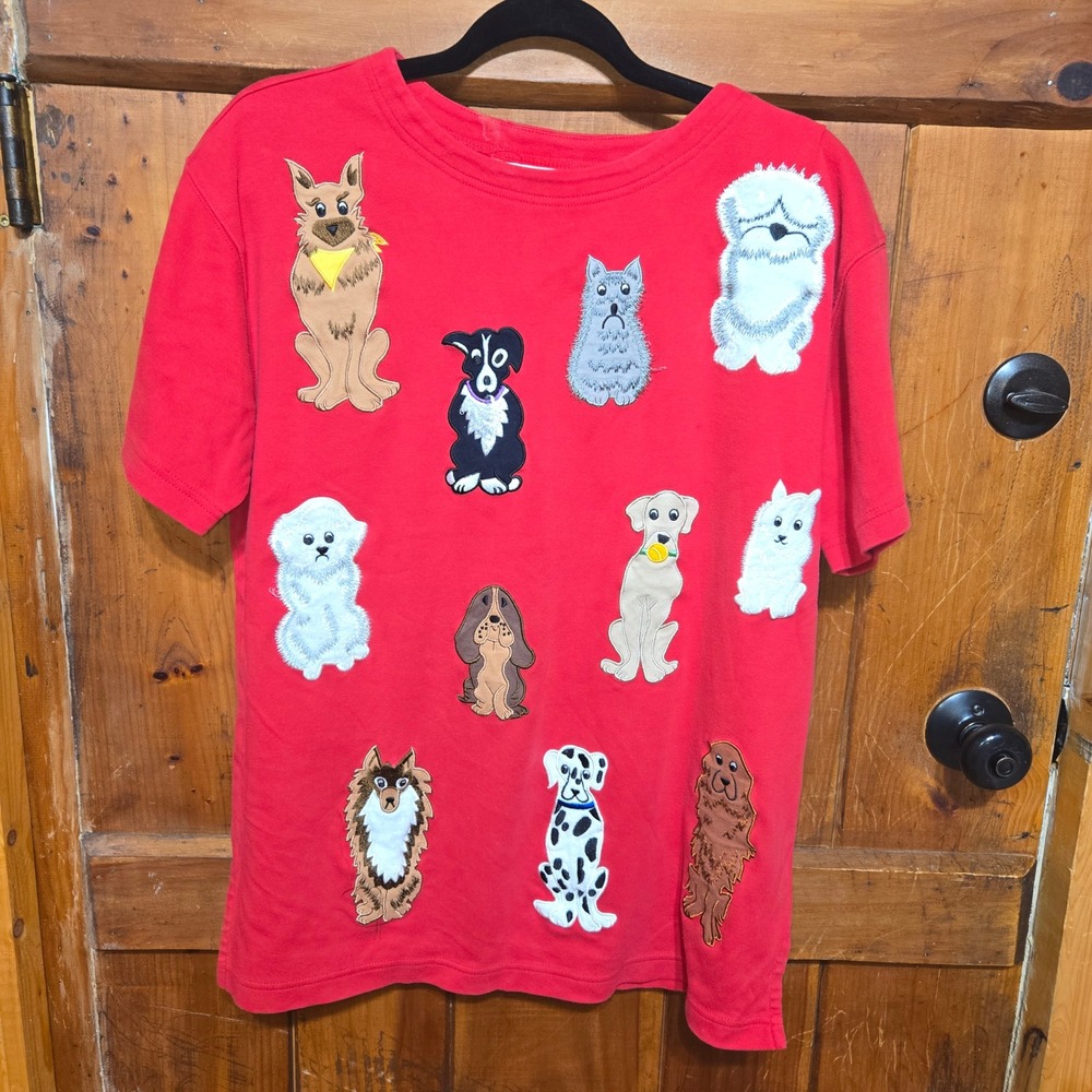 Bechamel Red Dog Breed Embroidered Patch Cotton T-Shirt Womens M Novelty Tee